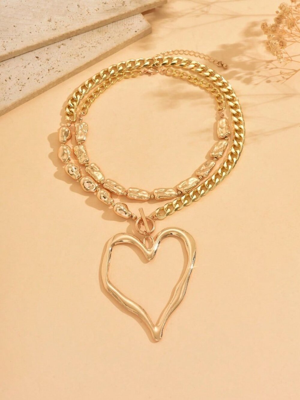 Gold Women's Heart Necklace with Pearl & Beach Charm Set - Picture 2 of 4